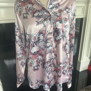 Serra Pink and Gray Notched Collar Pajama Top and Shorts Set